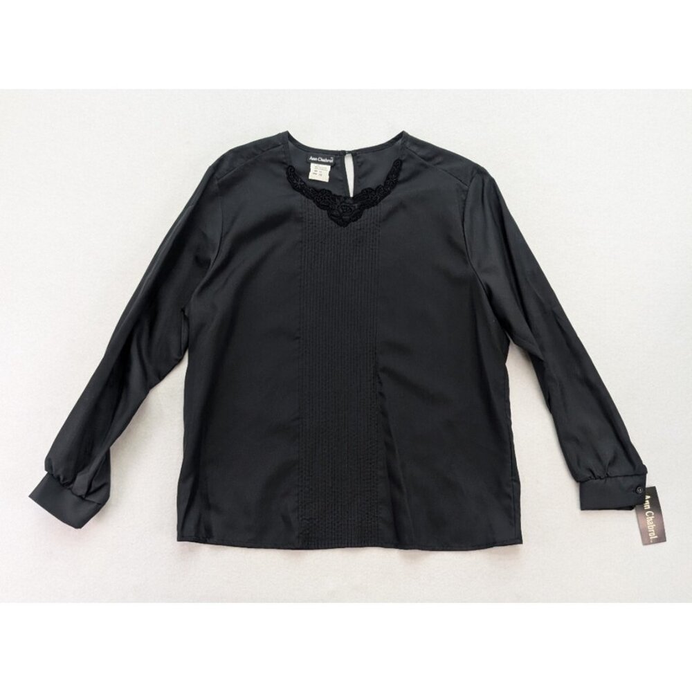Ann Chabrol Vintage Women's Blouse SIze 14 Black Long Sleeve Pleated NEW